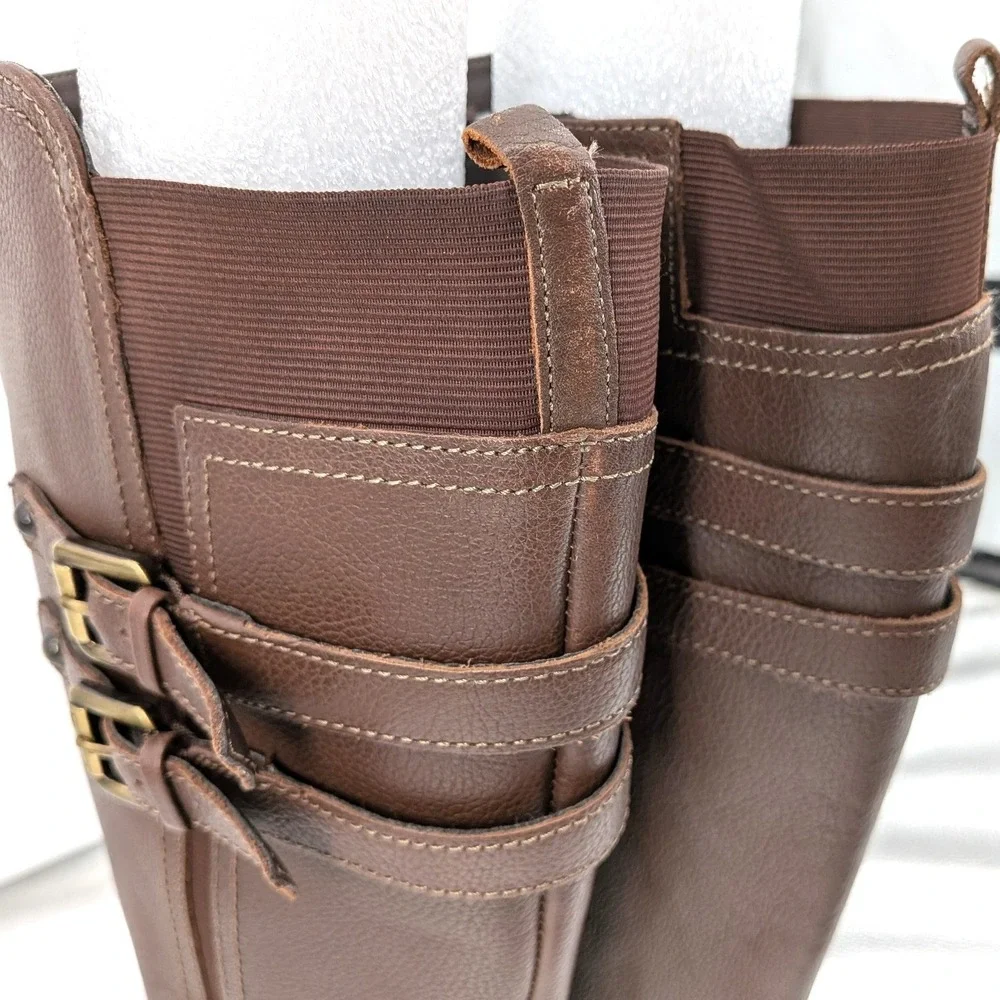 Naturalizer Jessie Tall Boots Brown Leather Riding Comfort Side Zip Size 6W
